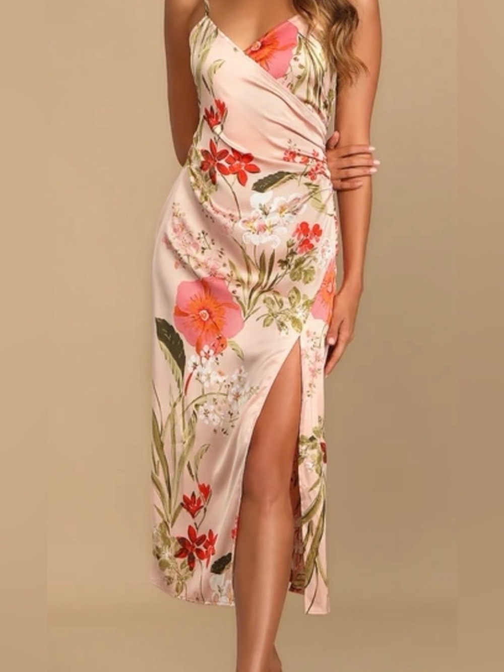 Lulus Floral Satin Midi Dress NWT Size S